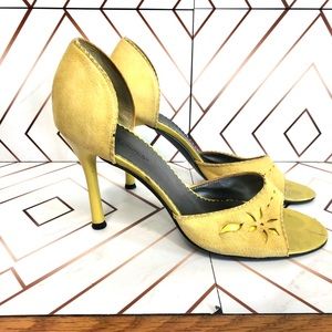 BCBGirls yellow suede peep toe heels